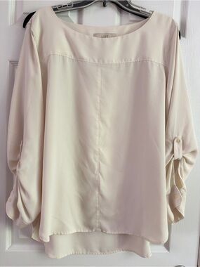 LOFT Cream Roll-Tab Sleeve Blouse